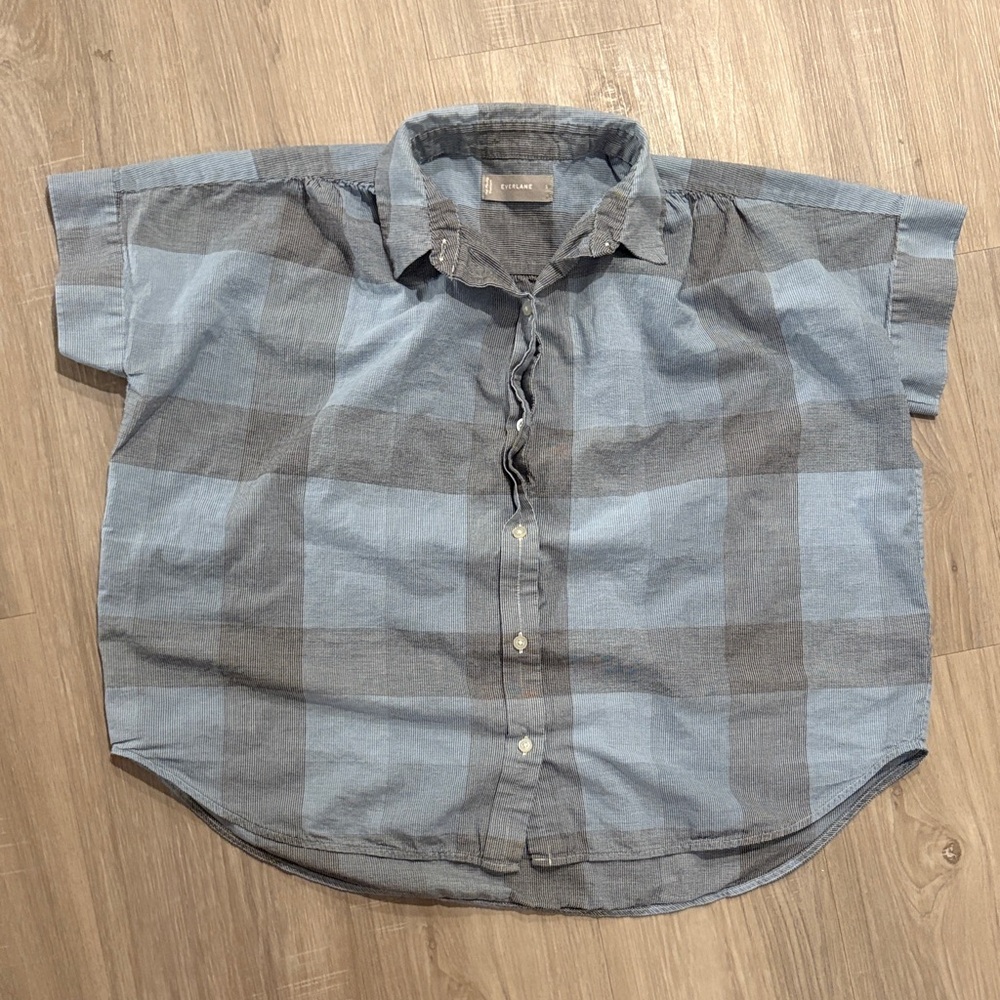 Everlane Blue and Grey Checkered Shirt